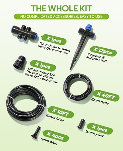HIRALIY 50FT Drip Irrigation Kit, Garden Watering System