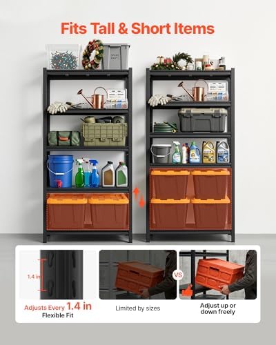 VEVOR Storage Shelves, 5-Tier Adjustable, 3000 lbs Capacity, Heavy Duty Garage Storage Shelving Unit, Metal Utility Rack Shelf, for Garage Warehouse Basement Kitchen, 36.42" W x 16.42" D x 71.38" H