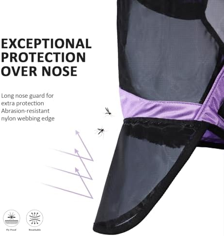 Harrison Howard Pro Luminous Horse Full Face Fly Mask Large Eye Space Long Nose with Ears UV Protection for Horse Gentle Lavendar XL