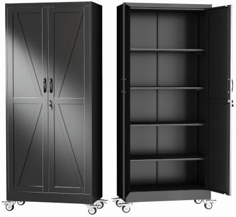 GAIOUS 71" Tall Metal Storage Cabinet with Lock and Wheels, Office Cabinet