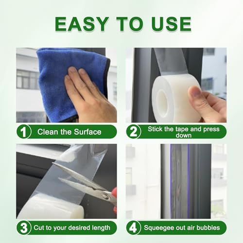 Qoqooice Transparent Window Weather Sealing Tape 2 in x 35 Yards Weather Stripping Residue Free Clear Window Draft Isolation Sealing Film Tape for Windows and Doors Gaps