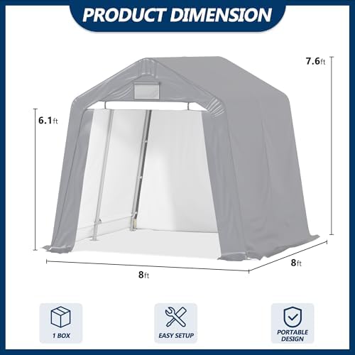 COVERONICS 8' x 8' Outdoor Portable Storage Shelter Shed, Grey