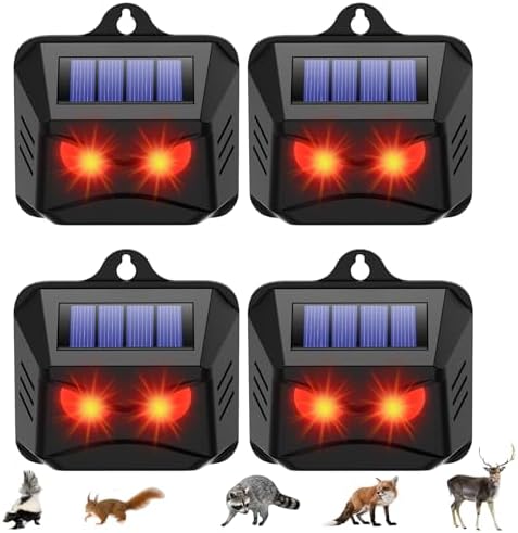4 Pack Upgraded Solar Nocturnal Animal Repeller Outdoor, Auto Activate Red Predator Eyes Animal Deterrent Lights Sensor for Deer Raccoon Coyote Skunk Fox Control for Chicken Coop Yard Farm Protection