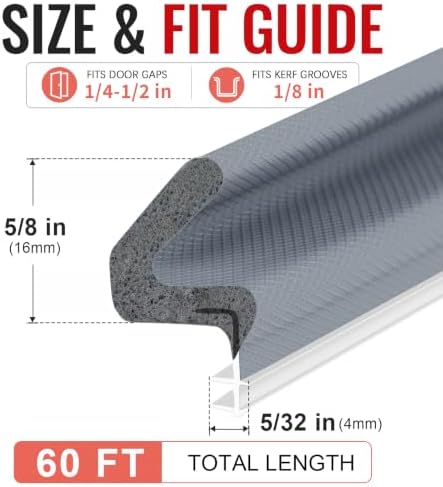 Litaibai 60 ft Kerf Weather Stripping Door Seal for Exterior Doors, Gray