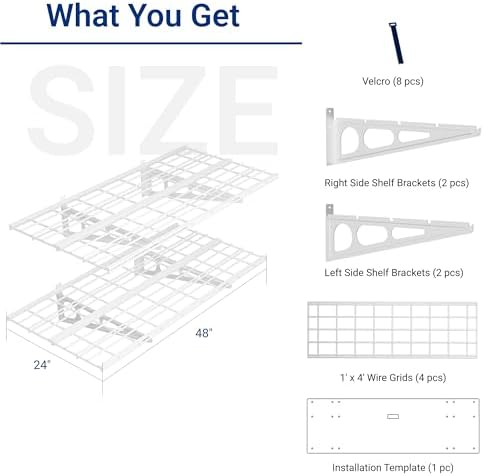 FLEXIMOUNTS 2-Pack 2x4ft 24-inch-by-48-inch Wall Shelf Garage Storage Rack Wall Mounted Floating Shelves, White, Classic Series