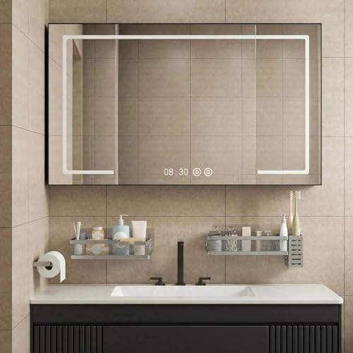 PUSDON 5-in-1 Wide Wall Mount Wrapped Mesh Kitchen Organizer & Shower Caddy Kit, with Paper Towel Holder, Utensil Holder, Soap Dish, Heavy Duty 50LBS - Silver Gray, Netting