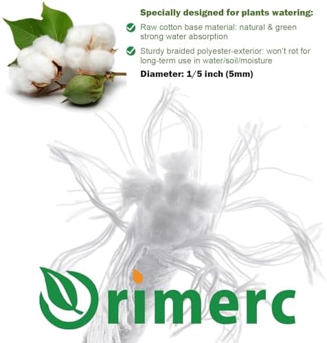 ORIMERC 60 feet 1/5 inch Self Watering Capillary Wick Cord Vacation Plant Sitter DIY Hydroponic Wicking Self-Watering Planter Pot Automatic Water System Device Potted Violet Auto Seedling Waterer Rope