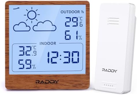 Raddy WF-50T Wireless Weather Station, Dark Wood Frame