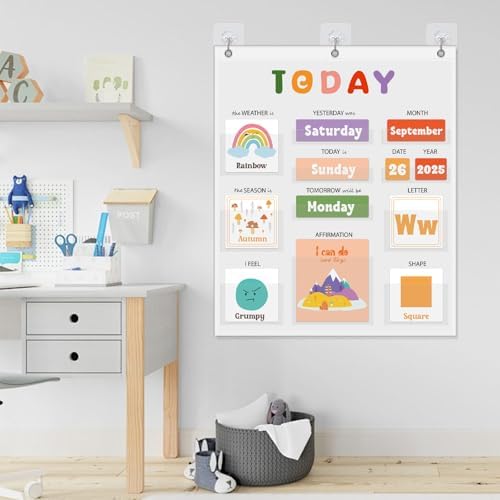 Daily Morning Board,Circle Time Calendar,Classroom Supplies, Interactive Learning Chart for Preschool & Kindergarten, Includes Weather, Feelings, and Affirmations Board