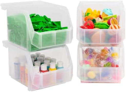 ReadySpace Medium-Tall Stackable Plastic Storage Bins, 4-Pack, Clear