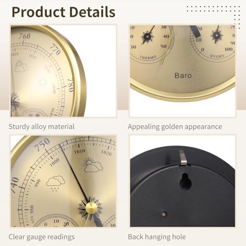 3 in 1 Barometer for Weather Station, All-Season Wall Hanging Thermometer, Barometer, Hygrometer, Accurate Weather Station Indoor Outdoor Use Temperature Monitor for Home Garden Office