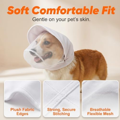 Guard Dog Foxtail Protection Hood for Dogs, Breathable Mesh Dog Bug Hood, Outdoor Dogs Face Guard for Hunting Trips (White, L)