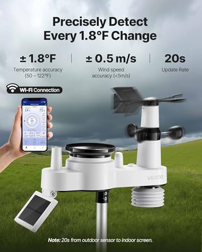 VEVOR 7-in-1 Wi-Fi Weather Station, 7.5-inch VA Display with App, Wireless