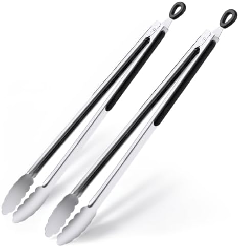 Grill Tongs, 17 Inch Extra Long Stainless Steel BBQ Tongs (17", 2PCS)
