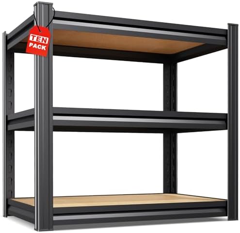 Set of 10 Garage Shelving,3 Tier Garage Storage Shelves,Adjustable Heavy Duty Metal Shelving Units and Storage Large Rack,Utility Steel Shelf For Shop Warehouse Industrial Pantry Basement 33"x35"x16"