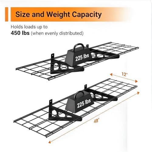 Garage Shelving, 2-Pack 1x4 ft Garage Wall Shelving, 450 lbs, Black