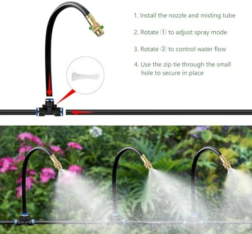 100FT Drip Irrigation System for Garden – Automatic Watering Kit with Solid Brass Metal Connectors, 360° Bendable Tubing &40 Adjustable Nozzles for Greenhouse, Lawn, Yard & Plants