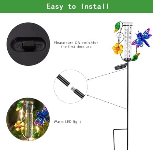 Solar Rain Gauge Outdoor, Dragonfly Rain Gauges for Yard