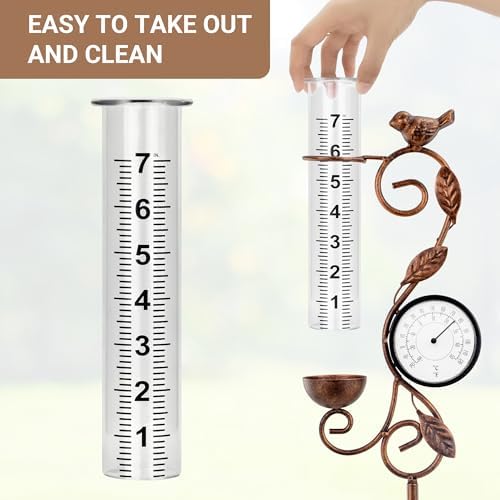 32" Garden Rain Gauge with Thermometer - 7" Glass Tube for Outdoor Indoor Use, Patio Yard Decor Statue