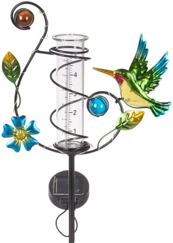 35'' Tall Hummingbird Rain Gauge Outdoor, Solar Rain Gauge