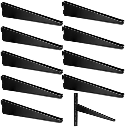 Yalikop 10 Pack Adjustable Shelf Brackets for Double Track System Closet Organization Heavy Duty Wire Shelf Brackets (Black,9 Inches)