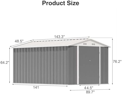 Patiowell 8 x 12 FT Outdoor Storage Shed, Metal Storage Shed, Gray