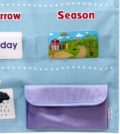 Morning Board Calendar for Toddlers - Preschool Learning Wall Chart for Classroom & Homeschool Interactive Educational Calendar with Pockets for Weather, Days of The Week, Seasons (Light Blue)