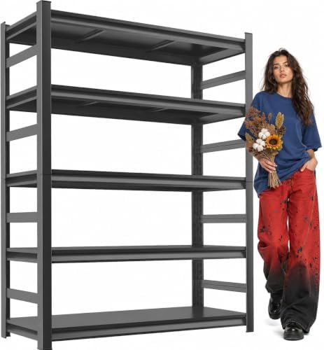 Garage Shelving, 3000 LBS Heavy Duty Metal Storage Shelves with Anti-Fall Rails, 5-Tier Adjustable Storage Rack for Garage, Warehouse, Basement, 35.4" W x 15.7" D x 72" H