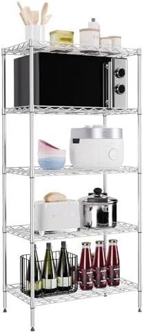PayLessHere Shelf Metal Shelf Wire Shelving NSF Certified 5 Tier Adjustable Shelf Versatile Storage Solution Steel Organizer Wire Rack Easy Assembly, Chrome