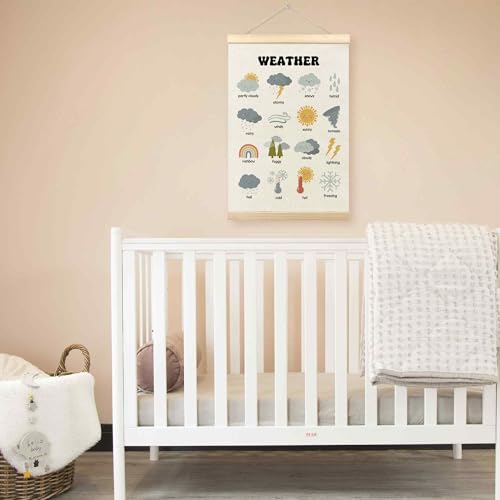 TLESKE Boho Classroom Weather Chart Preschool Poster Hanger Frame, Homeschool Hanging Wall Art Decor for Toddlers Kids Room Nursery Playroom, Prek Learning Educational Poster Print Banner, 16x24