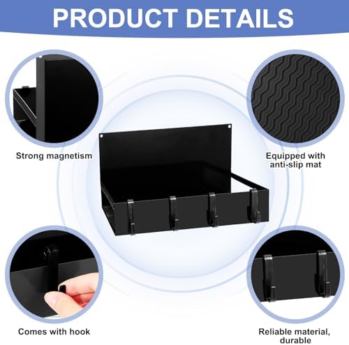 Lineshading 3 Pack Magnetic Garage Organizer with Hook, Fridge Shelf, Black