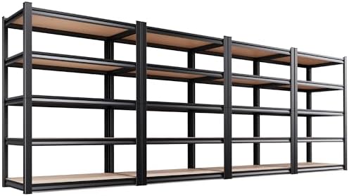 4 Pack Garage Shelving Heavy Duty Storage Shelves, Metal Adjustable Shelving Unit, Utility Garage Organizer Shelf for Basement, Pantry, Kitchen, Warehouse, 71.2" Hx45.6 Wx17.7 D, Black
