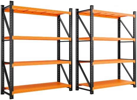 SISESOL Set of 2 48" Wide Heavy Duty Garage Shelving Units,3000LBS 24 Deep Storage Shelves,Orange Metal Garage Shelves,Large Storage Rack,70 High Steel Shelf,Industrial Shelving for Shop,Warehouse