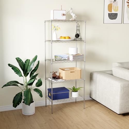 PayLessHere | 5-Tier Wire Shelf | 24"x14"x60" | Chrome | Adjustable Racks | Heavy-Duty Storage Shelves, Holds Upto 750 lbs | Rust-Resistant, No-Tool Assembly | for Home, Garage Shelving