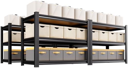 4-Pack 3 Tier Storage Shelves,Garage Shelving,Adjustable Heavy Duty Metal Shelving Units and Storage Large Rack,Utility Shelf for Shop Warehouse Industrial Pantry Organizers 33"x35"x16"