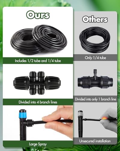 240FT Drip Irrigation System Kits - Automatic Garden Watering Sprinkler with 1/2 & 1/4 inch Tubing Hose Patio Misting Plant Irrigation Water Equipment Quick Connector for Greenhouse Flower Beds Lawn