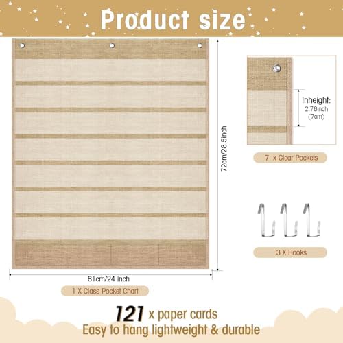 Sinload Classroom Calendar Pocket Chart Linen Color, Modern Boho