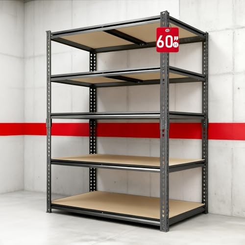 Heavy Duty Garage Shelving,5-Tier Garage Storage Shelves,2400LBS Storage Shelves Heavy Duty,Adjustable 5 Tier Shelving Unit,Heavy Duty Shelving for Garage Storage Warehouse,28''×12''×60''
