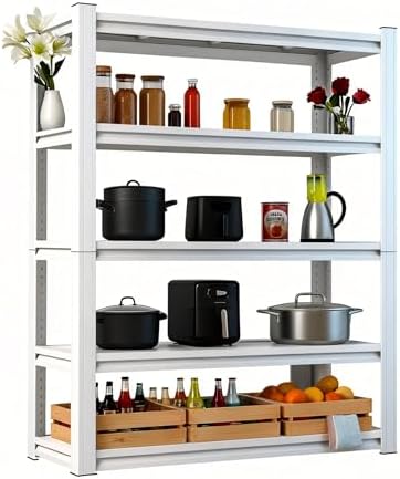 White 72"h *35.12"w*15.7"d Storage Shelves Shelving: Adjustable Metal 5-Heavy-Duty-Shelf (Unit)-Rack Industrial Utility Household Organizer/Systerm for Kitchen Pantry/Bedroom/Garage/Closet