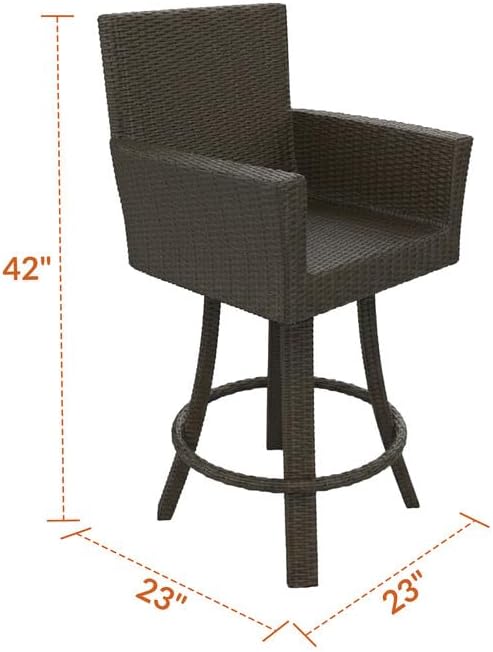 Covers & All Universal 25" Counter Height Swivel Bar Stools, 8 mm Oyster Flat Wicker Patio Furniture with Smooth Swivel Motion, Durable Outdoor Furniture for Deck and Poolside (23" L x 23" W x 42" H)