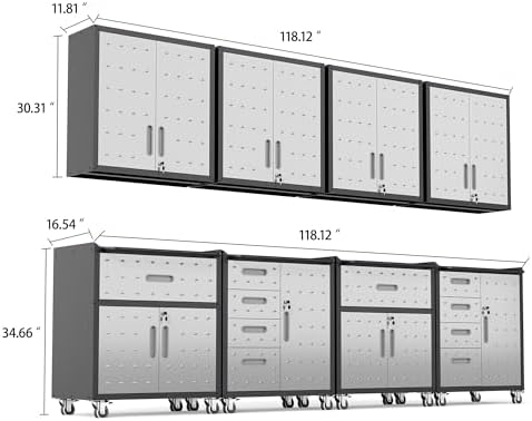 Garage Cabinet System | Heavy Duty Steel All-in-One Modular Garage Cabinet Set for Ultimate Workshop Organization | Easy Assembly Garage Storage Cabinets & Tool Bench