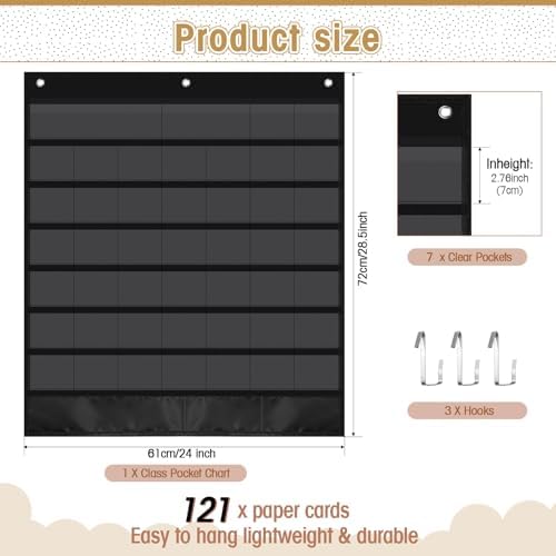 Sinload Classroom Calendar Pocket Chart Black, Boho
