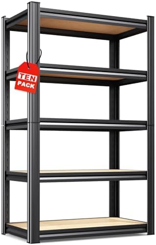 10-Pack Heavy Duty Metal Shelving Units, 71" H x 28" W x 12" D,5-Tier Adjustable Steel Storage Racks for Garage, Warehouse, Industrial, and Home Organization, 1900 lbs Capacity