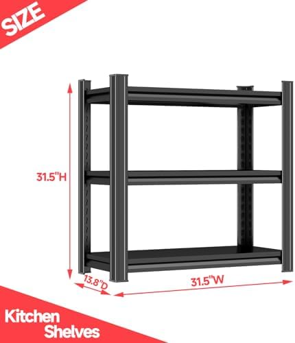 3 Tier Kitchen Shelves, Storage Shelving Unit, Adjustable Metal Shelving, 1200LBS Racks for Storage, Pantry Shelves Sturdy Steel Shelf for Kitchen Pantry Coffee Bar, Black