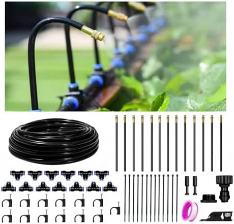 40FT Drip Irrigation Kit, 13 360° Copper Nozzles, Garden Watering System