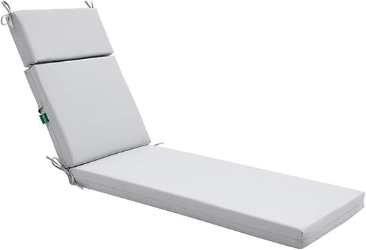 FILUXE Chaise Lounge Cushions Outdoor Furniture, High-Density Foam Chair Cushion with Ties, Weather & Fade Resistant - Patio Recliner Chairs Cushions for Lawn, Pool & Beach 80x26x3 Inch, Grey