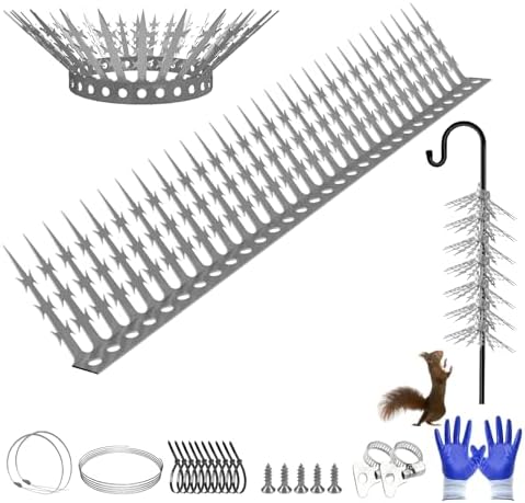 Bird Spikes Squirrel Proof Baffle for Bird Feeder Pole, Outdoor Anti Climb Spikes for Fence, Tree, Wall, Roof, Drainpipes, Deterrent Squirrel, Pigeon, Raccoon, Cat, 120 inch Stainless Steel Spikes
