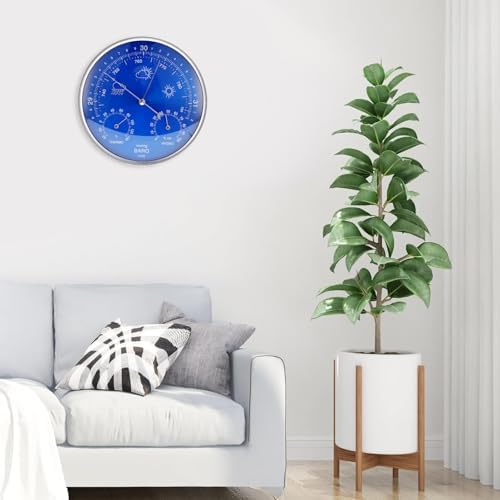 Thermometer Barometer Hygrometer 3 in 1 All Season Wall Hanging Indoor Outdoor Accurate Weather Instrument Blue 180mm Large Aluminum Alloy Easy to Read and Install for Home Garden