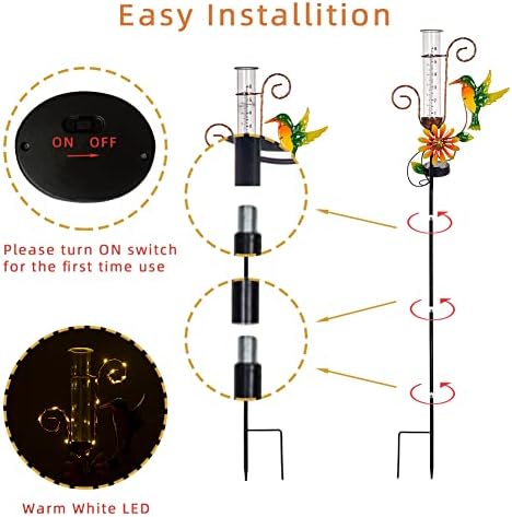 Stargarden Hummingbird Rain Gauge Outdoor,Metal Solar Rain Gauge