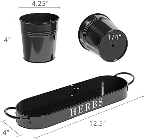 Barnyard Designs Indoor Herb Garden Planter Pots with Tray Set/3 (Black)